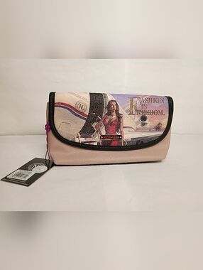 Nicole Lee Pink Graphic Flap Clutch Wallet with Fashion Print